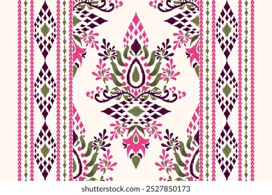 Padrão de Kilim,padrão de design floral Ikat sobre fundo branco,ilustração vetorial,padrão oriental étnico Ikat,estilo asteca,background.design abstrato para textura,tecido,roupas,decoração,kilim.