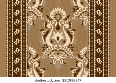 Kilim pattern,Ikat floral pattern on brown background,vector illustration,Ikat ethnic oriental embroidery,Aztec style,baroque pattern.design for texture,fabric,clothing,wrapping,decoration,kilim,print