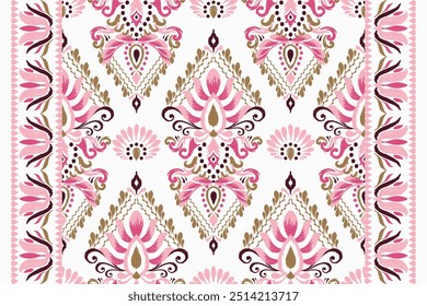 Kilim pattern,Ikat floral pattern on white  background,vector illustration,Ikat ethnic oriental embroidery,Aztec style,baroque pattern.design for texture,fabric,clothing,wrapping,decoration,kilim,rug