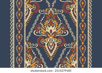 Padrão kilim,padrão floral ikat sobre fundo azul,ilustração vetorial,bordado oriental étnico ikat,estilo asteca,design barroco pattern.design para textura,tecido,roupas,envoltório,decoração,kilim,tapete.
