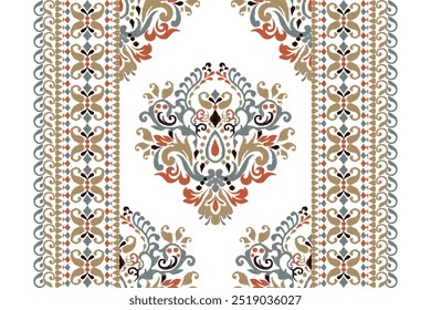 Kilim pattern,Ikat floral pattern on white background,vector illustration,Ikat ethnic oriental embroidery,Aztec style,baroque pattern.design for texture,fabric,clothing,wrapping,decoration,kilim,print