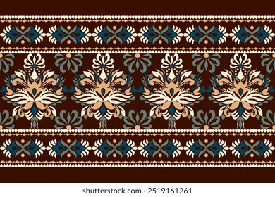 Kilim pattern,Ikat floral pattern on brown background,vector illustration,Ikat ethnic oriental embroidery,Aztec style,baroque pattern.design for texture,fabric,clothing,wrapping,decoration,kilim,print