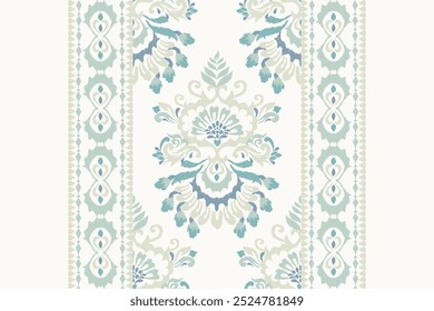 Patrón de Kilim, patrón floral de Ikat sobre fondo blanco, Ilustración vectorial, bordado oriental étnico de Ikat, estilo azteca, patrón barroco. diseño para textura, tela, ropa, envoltura, decoración, kilim, impresión
