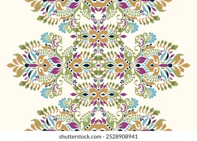 Kilim pattern,Ikat floral pattern on white background,vector illustration,Ikat ethnic oriental embroidery,Aztec style,baroque pattern.design for texture,fabric,clothing,wrapping,decoration,kilim,print