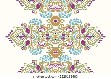 Kilimmuster,Ikat Blumenmuster auf weißem Hintergrund,Vektorgrafik,Ikat ethnisch-orientalische Stickerei,Aztekischer Stil,Barockmuster.Design für Textur,Stoff,Kleidung,Umhüllung,Dekoration,Kilim,Druck
