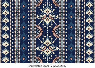 Kilim pattern,Ikat floral pattern on navy blue background,vector illustration,Ikat ethnic oriental embroidery,Aztec style,baroque pattern.design for texture,fabric,clothing,wrapping,decoration,kilim