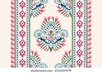 Kilim pattern,Ikat floral pattern on white background,vector illustration,Ikat ethnic oriental embroidery,Aztec style,baroque pattern.design for texture,fabric,clothing,wrapping,decoration,kilim,print