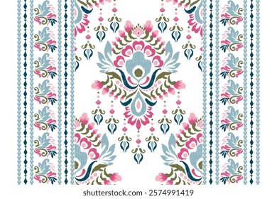Kilim pattern,Ikat floral pattern on white background,vector illustration,Ikat ethnic oriental embroidery,Aztec style,baroque pattern.design for texture,fabric,clothing,wrapping,decoration,kilim,print
