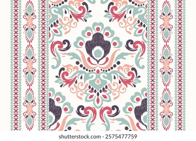 Kilim pattern,Ikat floral pattern on white background,vector illustration,Ikat ethnic oriental embroidery,Aztec style,baroque pattern.design for texture,fabric,clothing,wrapping,decoration,kilim,print