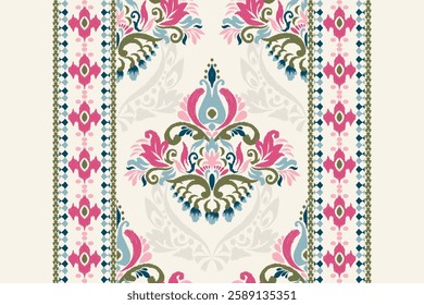 Kilim pattern,Ikat floral pattern on white background,vector illustration,Ikat ethnic oriental embroidery,Aztec style,baroque pattern.design for texture,fabric,clothing,wrapping,decoration,kilim,print