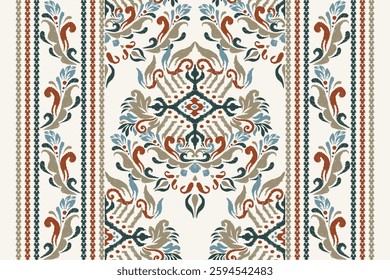 Kilim pattern,Ikat floral pattern on brown background,vector illustration,Ikat ethnic oriental embroidery,Aztec style,baroque pattern.design for texture,fabric,clothing,wrapping,decoration,kilim,print