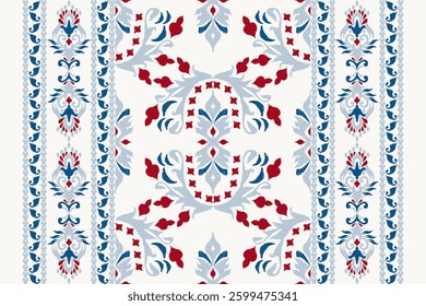 Kilim pattern,Ikat floral pattern on white background,vector illustration,Ikat ethnic oriental embroidery,Aztec style,baroque pattern.design for texture,fabric,clothing,wrapping,decoration,kilim,print