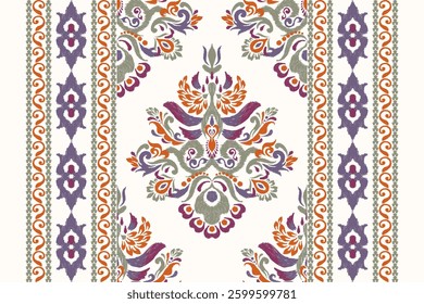 Kilim pattern,Ikat floral pattern on white background,vector illustration,Ikat ethnic oriental embroidery,Aztec style,baroque pattern.design for texture,fabric,clothing,wrapping,decoration,kilim,print.