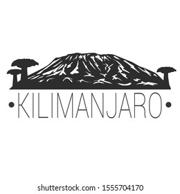 Kilimanjaro Skyline Mountain. Silhouette Design Vector Art. Africa Famous Nature Symbols.