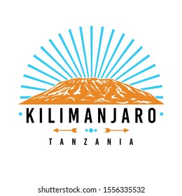 Kilimanjaro Skyline Mountain. Silhouette Design Vector Art. Africa Famous Nature Symbols.