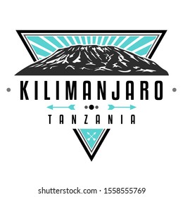 Kilimanjaro Skyline Mountain. Silhouette Design Vector Art. Africa Famous Nature Symbols.