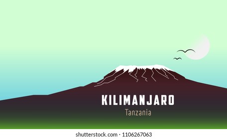 Kilimanjaro, Tanzania. Landscape. View of the volcano. Africa. Vector illustration. Wallpaper. Background with nature