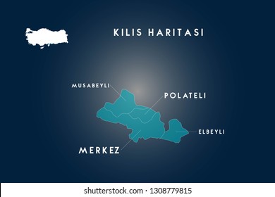 Kilis districts musabeyli, polateli, elbeyli map, Turkey