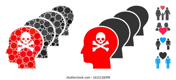 Kill all humans composition of filled circles in various sizes and shades, based on kill all humans icon. Vector filled circles are organized into flat composition. Dotted kill all humans icon.
