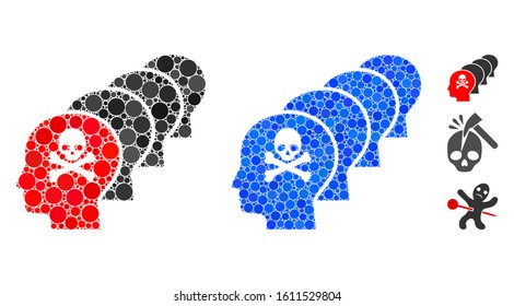 Kill all humans mosaic of round dots in variable sizes and shades, based on kill all humans icon. Vector round dots are grouped into blue composition.