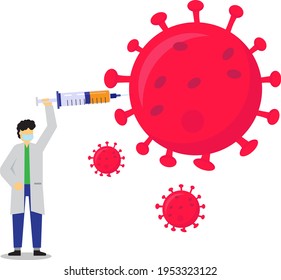 kill corona with vaccine injection flat illustration