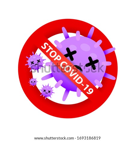 Kill COVID-19. Stop COVID-19. COVID-19 is die. COVID-19 vector, Coronavirus vector, and purple virus vector on white background.