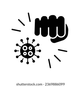 Kill and fight coronavirus icon. Fist kick by bacteria for protect virus, punching hands for Conquer infection disease, hand fist attack solid style Vector illustration design white background EPS10