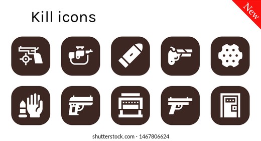 kill icon set. 10 filled kill icons.  Collection Of - Gun, Rifle, Bullet, Revolver, No weapons, Guillotine, Death penalty