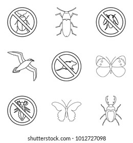 Kill insect icons set. Outline set of 9 kill insect vector icons for web isolated on white background