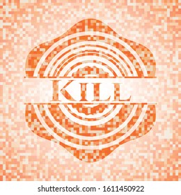 Kill orange tile background illustration. Square geometric mosaic seamless pattern with emblem inside.