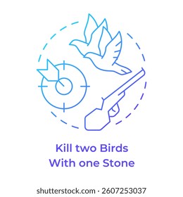Kill two birds with one stone blue gradient concept icon. Personal efficiency, multitasking. Round shape line illustration. Abstract idea. Graphic design. Easy to use in infographic, presentation