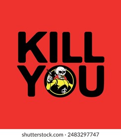 Kill you vector. Red background. Skull warrior vector. Kill concept design