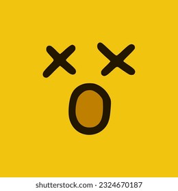 Killed emoticon in doodle style. Cartoon face expressions isolated on yellow background