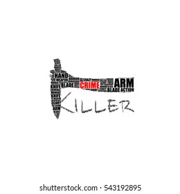 Killer arm with a knife vector tag cloud illustration