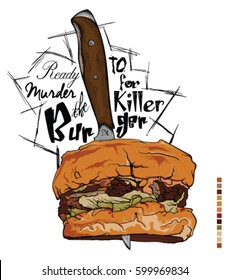 Killer burger eps10 vector with a knife and text 