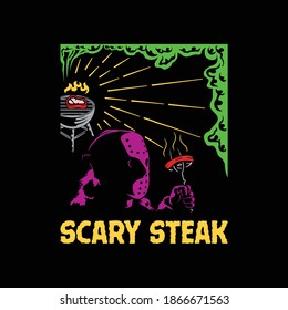 el personaje asesino está ofreciendo carne 