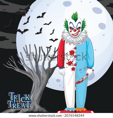 Killer clown character on full moon background illustration