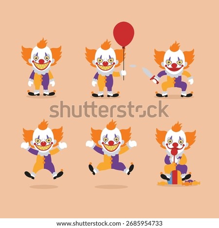 killer clown vector illustration set for halloween