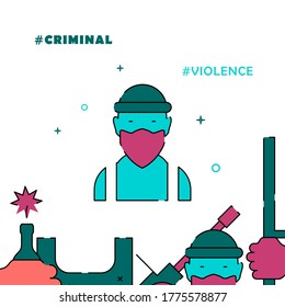 Icono de vector de línea de cara criminal, ilustración simple, borde inferior relacionado.