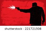 Killer: Illustration of man shooting with pistol. No transparency and gradients used.