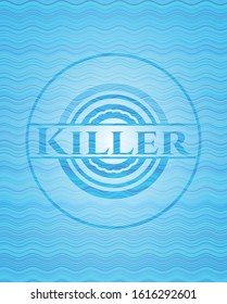 Killer light blue water wave emblem. Vector Illustration. Detailed.
