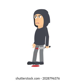 Asesino. Maniac con un cuchillo sangriento, ilustración vectorial