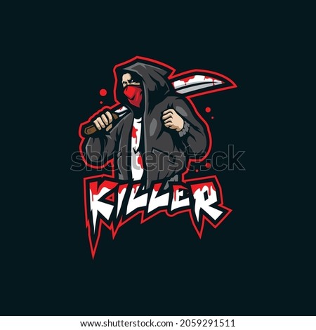 Killer mascot logo design vector with modern illustration concept style for badge, emblem and t shirt printing. Killer illustration with sword in hand.