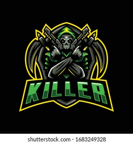 Killer Mascot Logo. Reaper Esport Gaming.