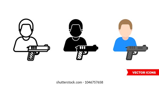 Killer murderer assassin icon of 3 types: color, black and white, outline. Isolated vector sign symbol.