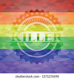 Killer on mosaic background with the colors of the LGBT flag