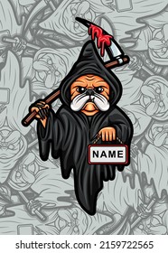 La ilustración del vector del perro de pug asesino es perfecta para diseños de camisetas, pegatinas y diseños de afiches de entretenimiento
