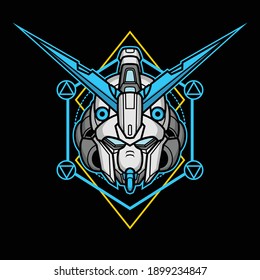 killer robot head with sacred geometry for commercial use