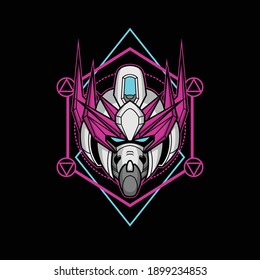 killer robot head with sacred geometry for commercial use