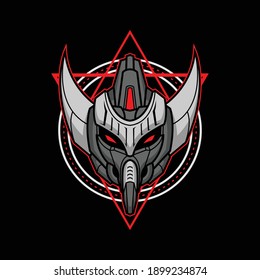 killer robot head with sacred geometry for commercial use
